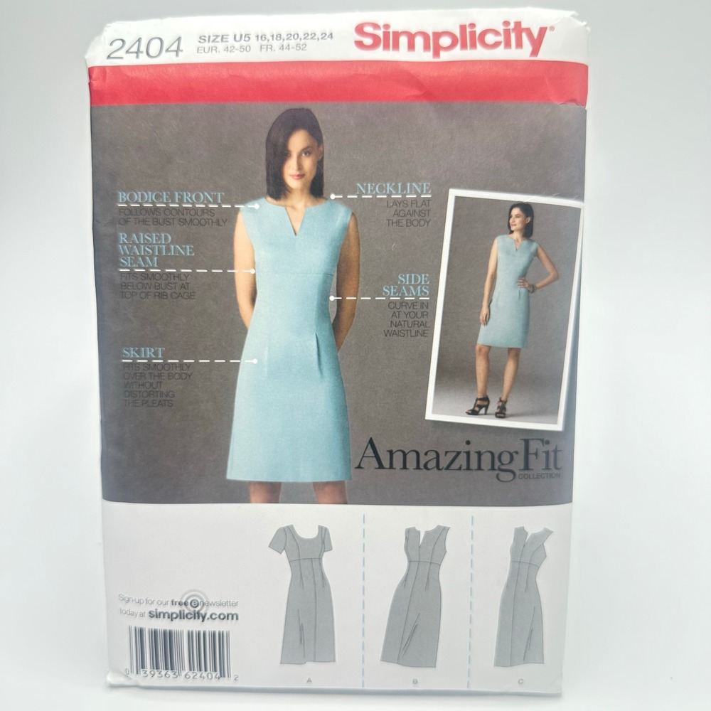 Simplicity 2404 Sewing Pattern Misses Dress Size U5 16-24 Uncut Factory Folded
